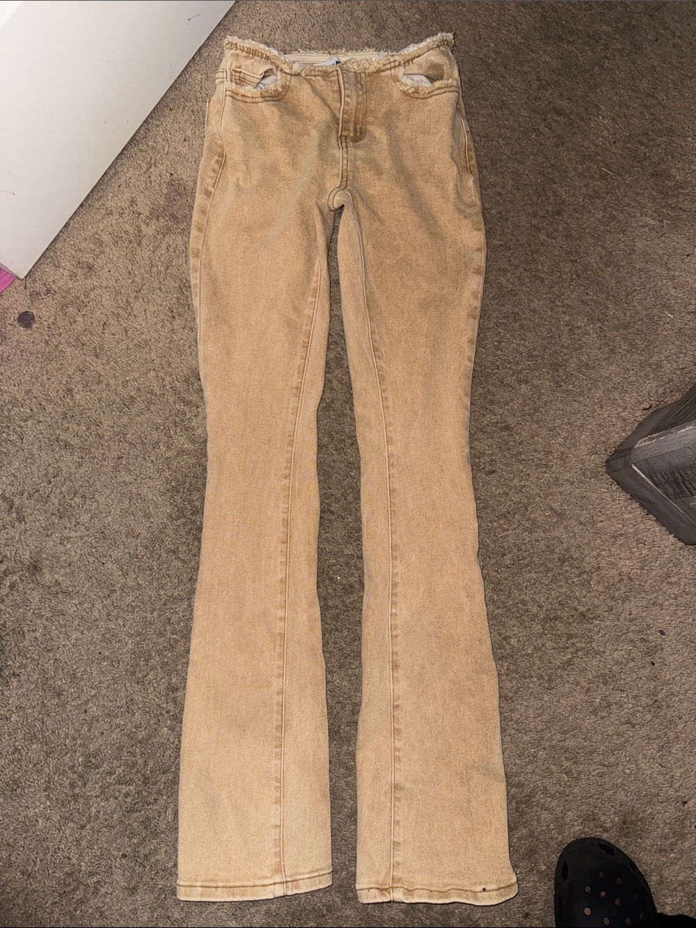 Fashion Nova Tan High-Rise Flare Jeans